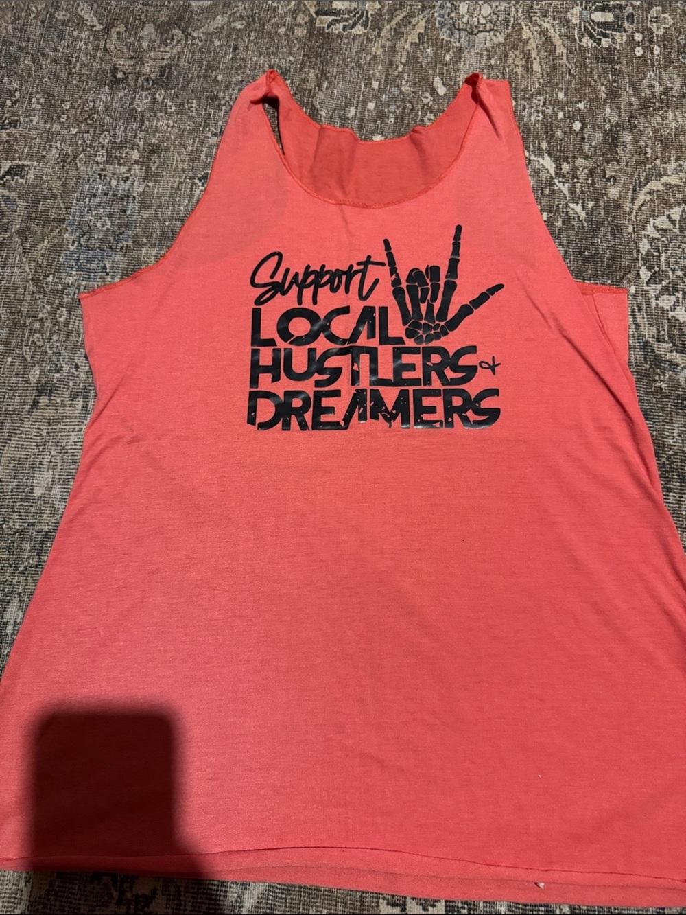 Coral Women's Tank Top with 'Support Local Hustlers & Dreamers' Graphic - XL